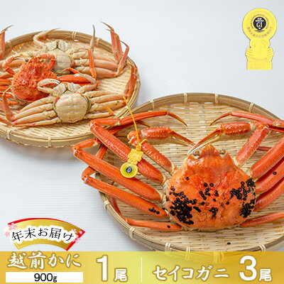 【ふるさと納税】茹で越前ガニ【年末お届け】食通もうなる本場の味をぜひ、ご堪能ください。越前ガニ 約900g＋セイコガニ3杯 越前がに 越前かに 越前カニ カニ ボイルガニ 蟹 　お届け：2025年12月28日～30日