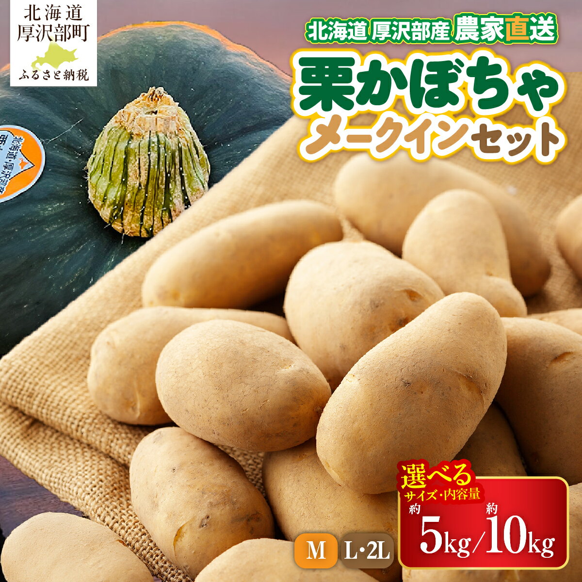 【ふるさと納税】【先行予約 令和8年9月発送】北海道厚沢部町産 栗かぼちゃ・メークインセット 選べる 計約10kg Mサイズ L・2Lサイズ 野菜セット かぼちゃ 南瓜 じゃがいも ジャガイモ あっさぶ・ささき直売所 産地直送