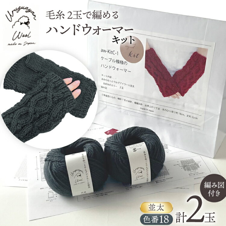 【ふるさと納税】 手芸 編み物 毛糸 2玉で編めるケーブル模様のハンドウォーマーキット 18番色 [長谷川繊維 愛知県 江南市 ko23btu780008] 編み物 編み物キット ハンドウォーマー 毛糸 ウルグアイウール 模様編み 編み図付き