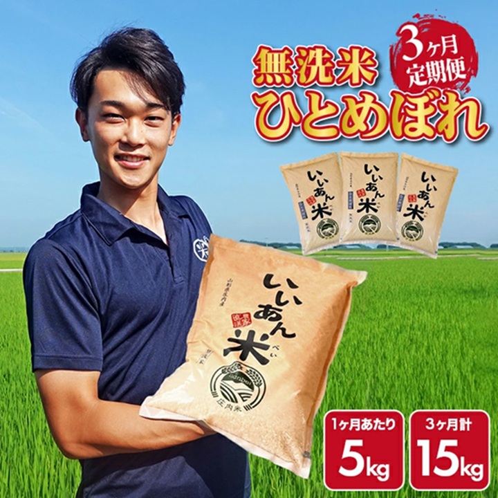 SE0547　【3回定期便】無洗米ひとめぼれ　5kg×3回(計15kg)　農家直送『いいあん米』AG