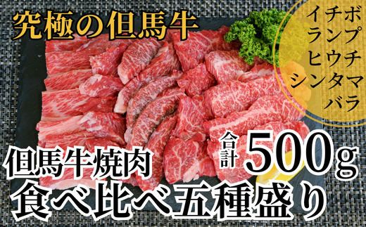 【但馬牛 焼肉食べ比べ 五種盛 イチボ100g ランプ100g ヒウチ100g シンタマ100g バラ100g 合計500g】冷凍 ※発送目安：貴重な部位のためお届けに1～2か月要します 黒毛和牛 ルーツ 香美町 産地直送 国産 牛肉 ブランド 和牛 バーベキュー キャンプ ふるさと納税 おすすめ 返礼品 但馬 神戸 兵庫県 香美町 村岡 牛将 村岡ファームガーデン 02-18