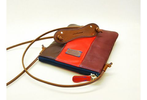 「三嶋柄入り」 ハンドメイド 牛革 ポシェット ＜しましま＞ バッグ やわらかい 牛革 かわいい ハンドメイド おしゃれ レディース シンプル 贈り物 ギフト プレゼント 手提げ バック 革製品 小物