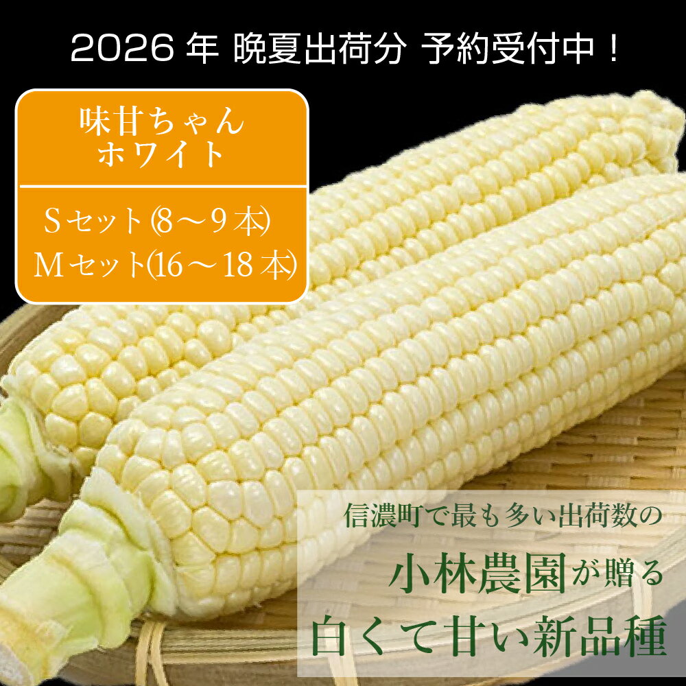 【ふるさと納税】2026年夏の予約受付開始！小林農園の白くて甘いとうもろこし『味甘ちゃんホワイト（みかんちゃんほわいと）』4kg（8～9本）/ 9kg（16～18本）令和8年9月上旬～9月下旬出荷予定【長野県信濃町】