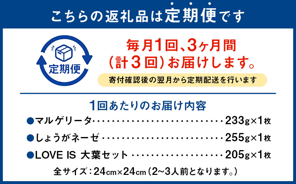 【3か月連続定期便】 KAWAMATA LAB. 3種 ピザ セット