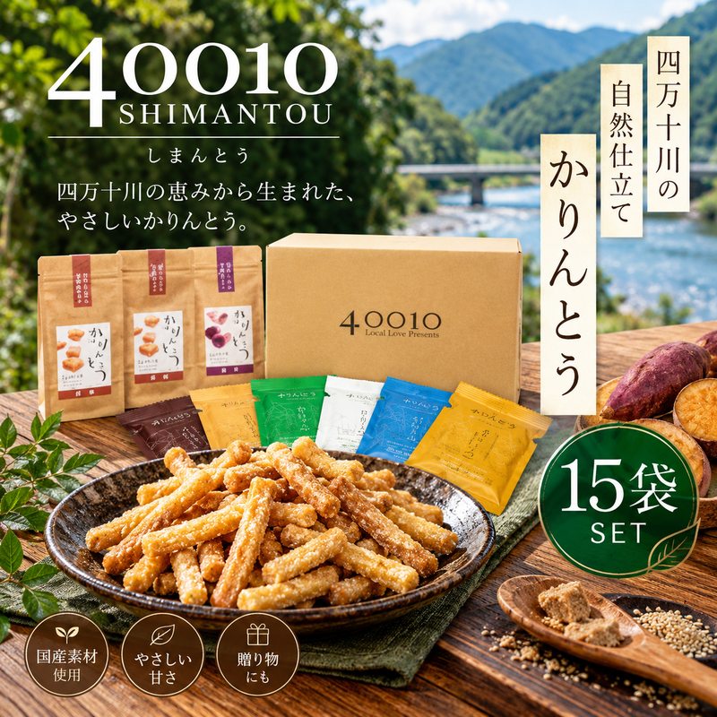 【ふるさと納税】26-079．40010かりんとう15袋入りセット四国 高知 高知県 四万十市 四万十 しまんと お菓子 和菓子 菓子 おかし かりんとう カリントウ お米 コメ こめ さとうきび 黒蜜糖 自然 ぼか 手土産 お取り寄せ 送料無料 ご当地