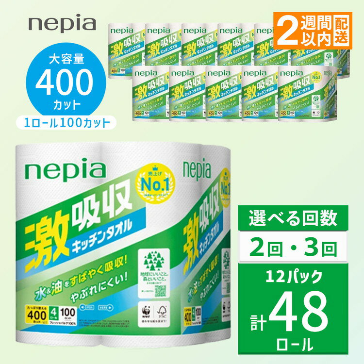 【ふるさと納税】【選べる回数】 ネピア激吸収キッチンタオル4ロール100カット×12パック【単品は入金確認後2週間以内発送】 | 日用品 消耗品 生活用品 ペーパータオル キッチンペーパー キッチン用品 厚手 ストック 吸水 防災 備蓄 まとめ買い 全国 一人暮らし nepia