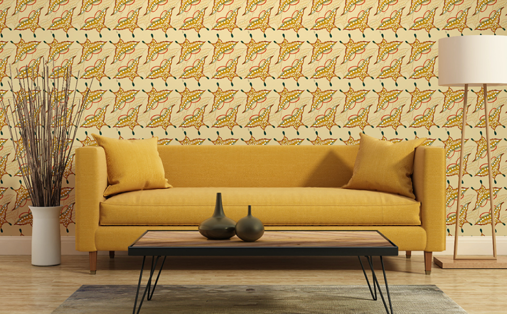 紅型壁紙 2m HABERU ハベル | 紅琉 BINRYU アラヤプランニング株式会社 | 沖縄 伝統工芸 びんがた 紅型 | 防炎 抗菌 壁紙 | テキスタイル インテリア モダン ナチュラル |