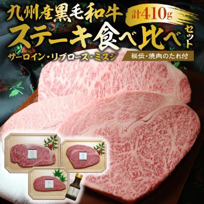 ふるさと納税 久留米市 久留米市　秘伝・焼肉のたれ付　九州産黒毛和牛ステーキ食べ比べセット