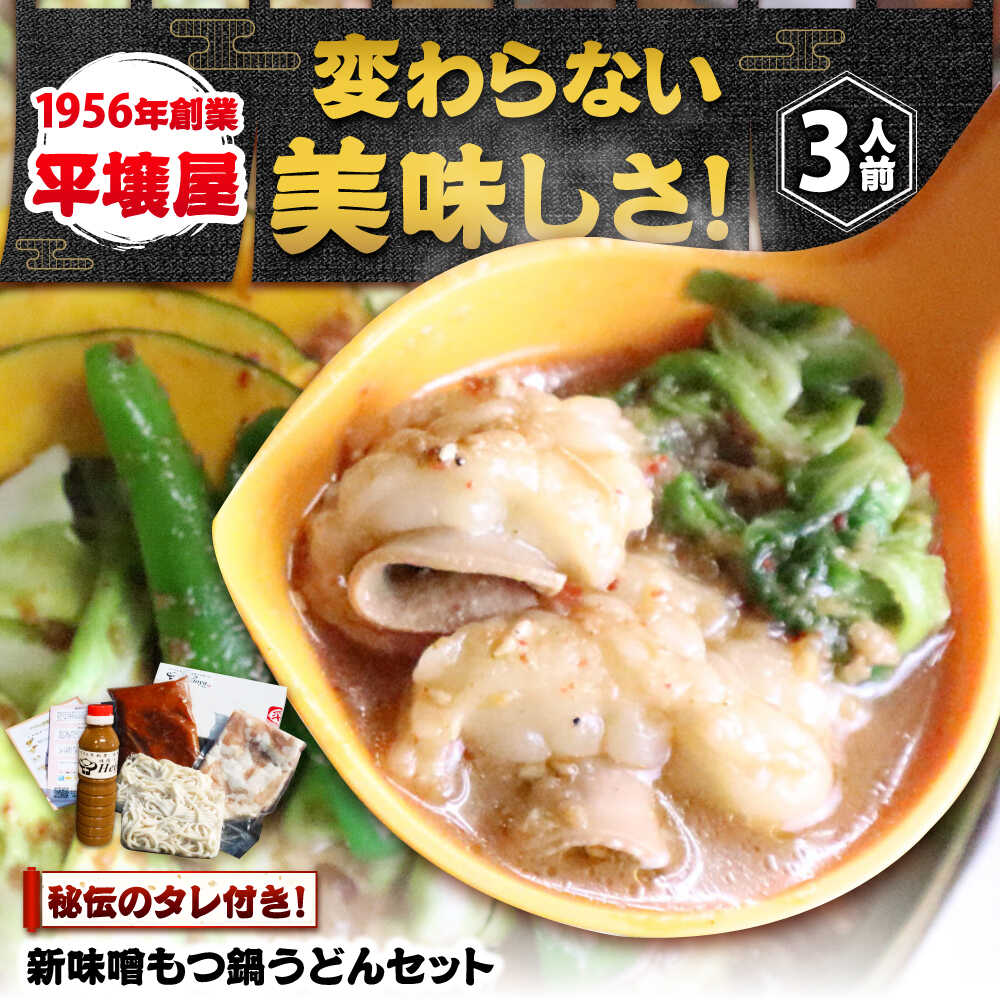 【ふるさと納税】【全国放送されました】 新味噌もつ鍋うどんセット 野菜無し 3人前 追加たれ付き 吉富町/焼肉・もつ鍋平壌屋[BGBU005]