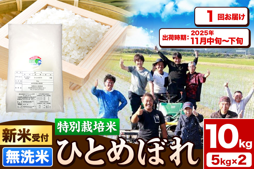 《新米受付》令和7年産【無洗米】特別栽培米 ひとめぼれ 10kg（5kg×2袋）秋田県産【2025年11月中旬〜下旬頃出荷予定】