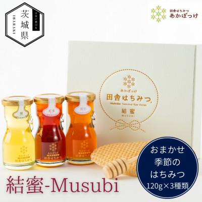 ふるさと納税 茨城県 茨城県産 国産 天然生はちみつ 田舎はちみつ  120g×3種類セット　結蜜-Musubi R3