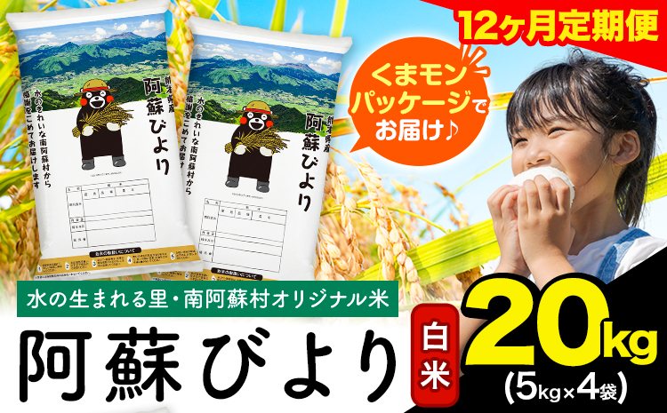 【12ヶ月定期便】阿蘇びより 白米 20kg (5kg×4袋)《1月から出荷開始》｜国産米 人気米 熊本県産米 お米 生活応援米---mna_abytei_20kg_582000_jan12_h---