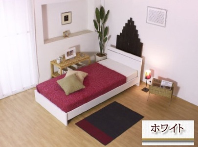 【組立サービス付】284　セミシングルサイズ　パネル型ラインデザインベッド　国産ポケットコイルマットレス(108618)付(ホワイト)（1377）