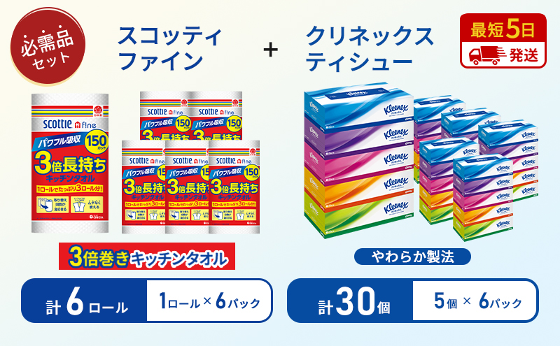 クリネックス ティシュー 5箱入×6パック スコッティ ファイン 6パック入