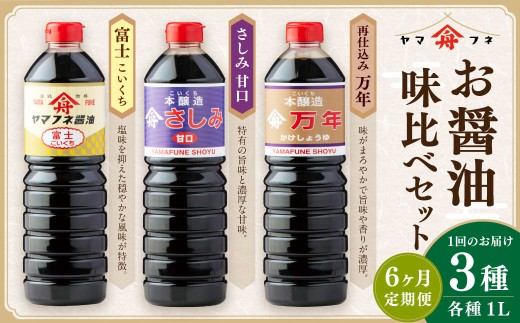 【6ヶ月定期便】 お醤油3種味比べセット ／ 調味料 醤油 しょうゆ おしょうゆ 濃口 こいくち 甘口 あまくち 料理 大分県 九重町