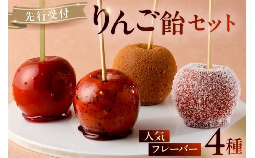 【先行受付】AERIりんご飴セット：人気フレーバー４種 【りんご りんご飴 人気 フルーツ フレーバー プレーン 紅茶 シナモン ココナッツ スイーツ】