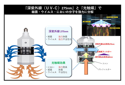 LED脱臭照明 空気清浄機 MIKAZE「光風」電球色 空気洗浄装置 １～３畳用 人感センサー 脱臭 除菌 ウイルス除去 省エネ 大陽工業株式会社