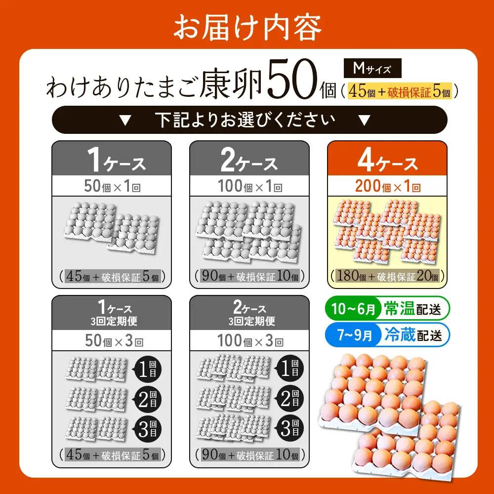 卵【わけあり】霧島山麓育ち こだわり卵 康卵 Mサイズ 50個 × 4ケース 計 200個（180個 + 割れ保証 20個）たまご 玉子 タマゴ 卵焼き 玉子焼き たまご焼き 生卵 鶏卵 たまごかけご