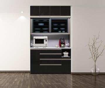 （ブラック木目）【開梱設置／受注製作】 レガシー キッチンボード 幅140cm 上置付 耐震 引き戸 食器棚 モイス キッチンボード 完成品 オープンボード レンジボード 140幅 国産 大川家具