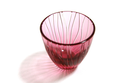 浅草切子 KANA KURITA「ぐい呑 よろけ縞 青藍/金赤」ペアセット 木箱入り