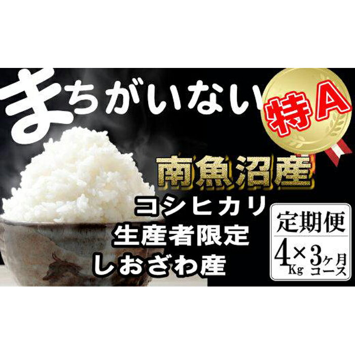 【ふるさと納税】【令和7年産】米 定期便 コシヒカリ 南魚沼しおざわ産 12kg ( 4kg × 3ヶ月 ) 契約栽培【2025年10月上旬より順次発送予定】 | お米 こめ 白米 コシヒカリ 食品 人気 おすすめ 送料無料 魚沼 南魚沼 南魚沼市 新潟県産 新潟県