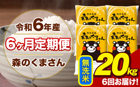 令和7年産 新米【6ヶ月定期便】森のくまさん 無洗米 20kg 5kg×4袋 計6回お届け《お申し込み月の翌月から出荷開始》 お米 こめ 熊本県産 ご飯 備蓄