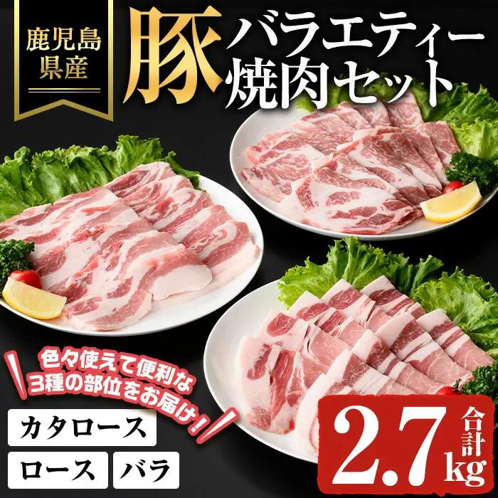 鹿児島県産 豚 バラエティー 焼肉 セット 冷凍(合計2.7kg) 【ハピネス】A930