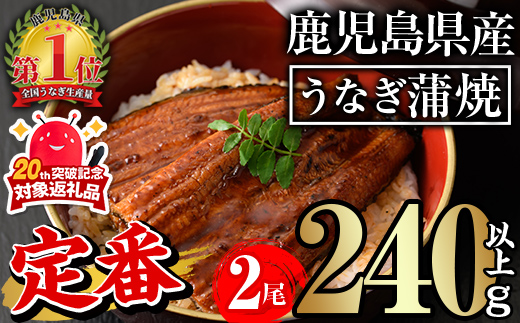 ＜尾数が選べる！＞無投薬！鹿児島県産うなぎ蒲焼セット＜定番＞(計240g以上・ 約120g×2尾) タレ・山椒付き 鰻 ウナギ 国産【西日本養鰻】A730-v02 【2尾】計240g以上