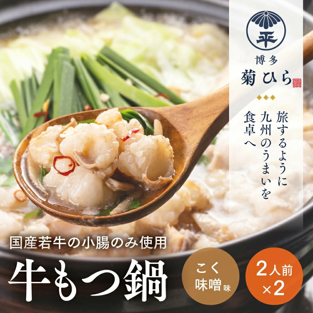 【ふるさと納税】厳選国産若牛もつ鍋セット こく味噌味2人前×2セット 送料無料 福岡 もつ 九州 BL002
