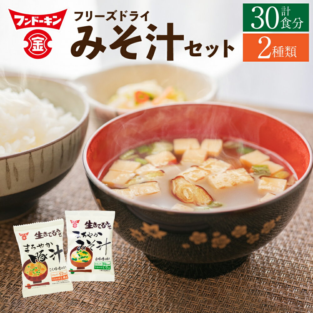 【ふるさと納税】フンドーキン フリーズドライ 豚汁×20個・まろやかみそ汁×10個 セット 計30個 味噌汁 トン汁 とん汁 みそ 味噌 豚肉 お肉 ねぎ ネギ 野菜 お湯を注ぐだけ 簡単 かんたん スープ 即席 インスタント食品 和食 手軽 非常食 保存食 大分県 臼杵市 送料無料