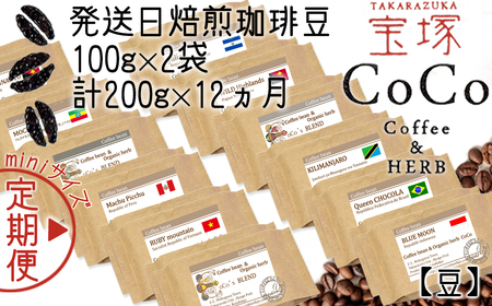 【宝塚】12ヶ月の定期便（当日自家焙煎珈琲豆・全12種）mini【豆】