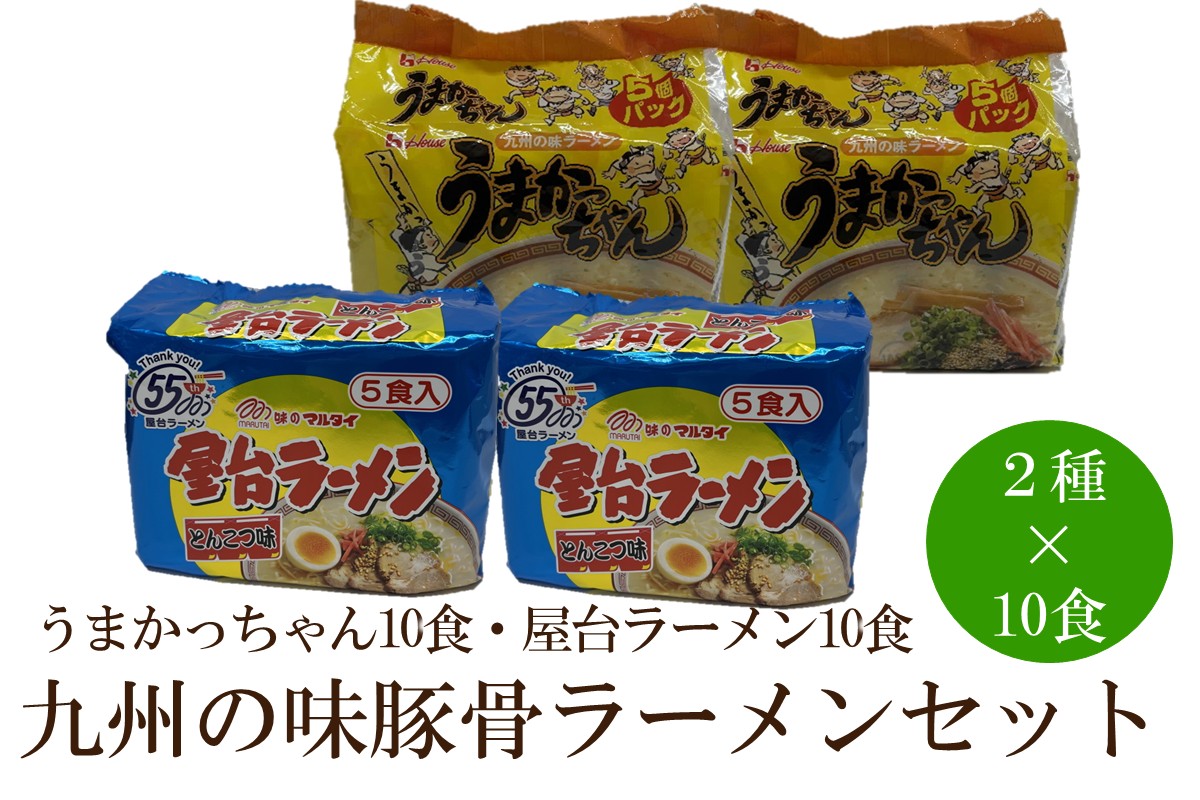 九州の味豚骨ラーメン2種×10食セット（合計20食）（うまかっちゃん10食・屋台ラーメン10食）【001-0417】