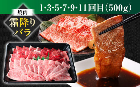 【12回定期便】 【交互定期便】 飛騨牛 ■1回目 霜降り バラ 焼肉 500g ■2回目 赤身（ モモ / カタ ）すき焼き しゃぶしゃぶ 国産 牛 肉 すきやき 赤身 赤身肉 岐阜市 / 丸福商店