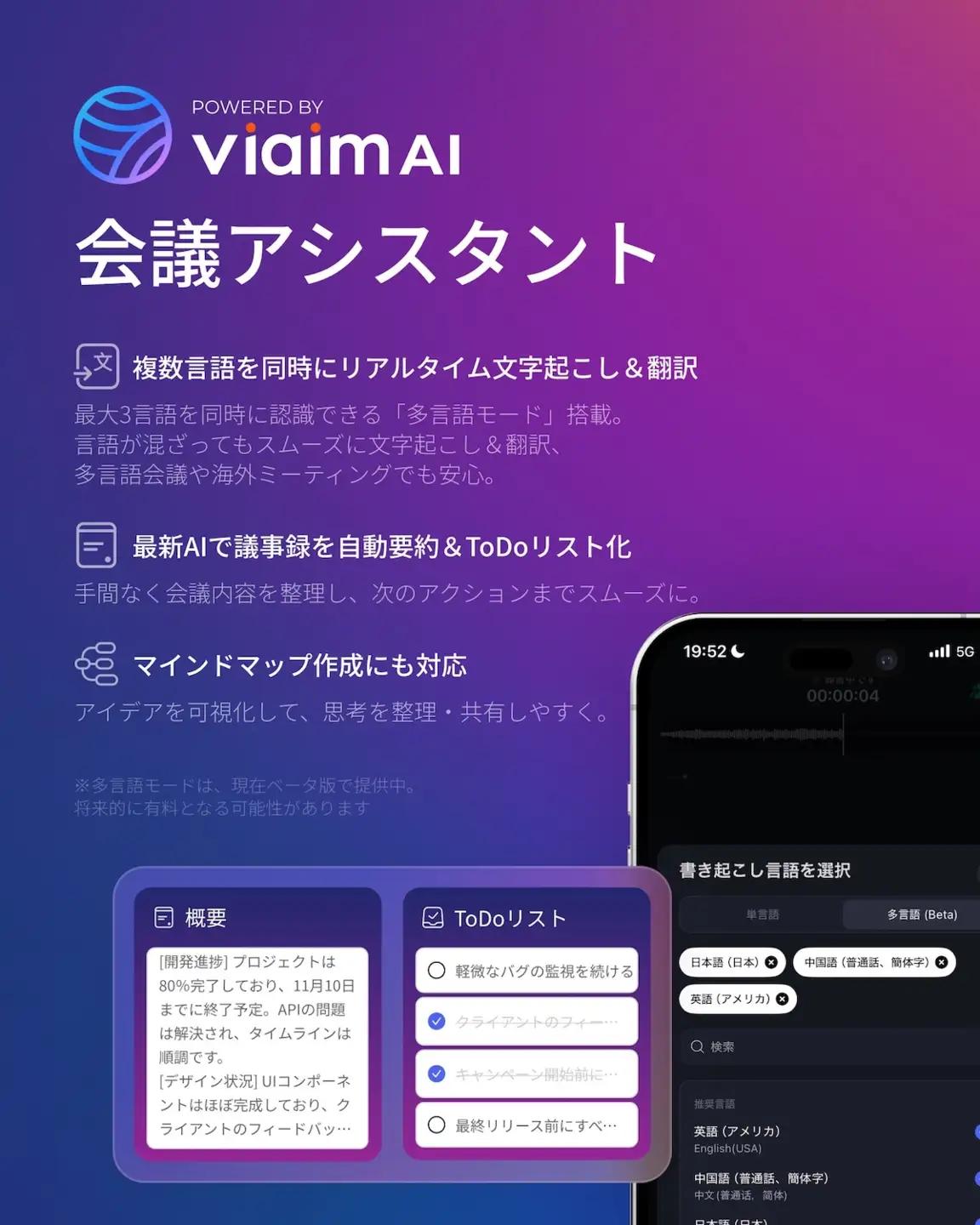 viaim OpenNote (グレー) 耳をふさがずに装着できるオープンイヤー型次世代AIイヤホン [1324]