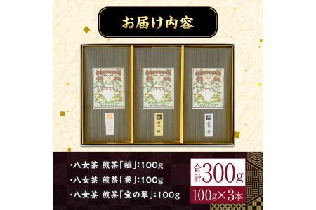 八女茶煎茶セット 極・ 誉・宝の翠(合計300g・100ｇ×3本) 緑茶 せん茶 お茶 許斐本家 福岡 やめ  常温 常温保存【ksg1316】【くしだ企画】