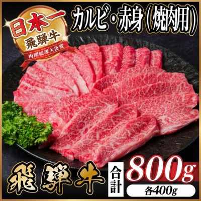 飛騨牛 厳選カルビ・赤身(焼肉・BBQ用) 800g(各400g)【配送不可地域：離島】