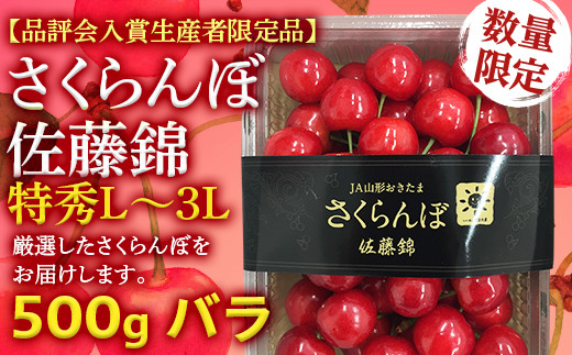 
《先行予約》【品評会入賞生産者限定品】置賜産さくらんぼ佐藤錦特秀L～3L 500gバラ F20B-488
