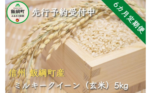 [1310]【令和6年度産】信州飯綱町産　ミルキークイーン（玄米）5kg【6カ月定期便】 発送：2024年10月より順次発送予定　なかまた農園