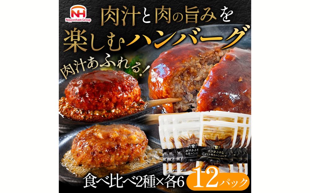 肉汁あふれるハンバーグ2種12個セット（デミグラス＆和風） 日ハム 冷凍 個食 使い切り