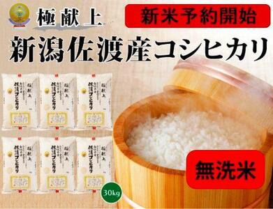 【新米・先行予約】新潟県佐渡産コシヒカリ30kg＜無洗米＞5kg×6