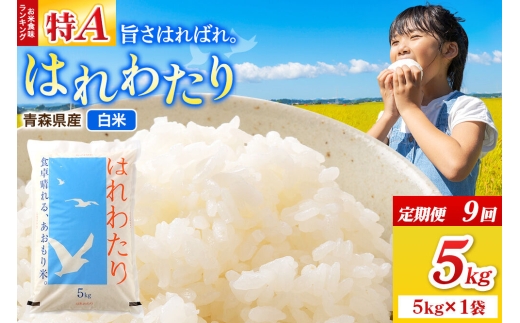 《定期便9ヶ月》米 はれわたり【白米】5kg（5kg×1袋）令和7年産 特A 青森県弘前市産 [米 定期便 はれわたり 白米 精米 ブランド米 青森県 弘前市産]