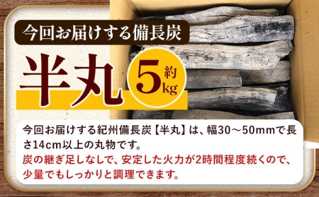 紀州備長炭 半丸 約5kg 望商店 《30日以内に順次出荷(土日祝除く)》 和歌山県 日高川町 備長炭 紀州備長炭 炭 約5kg 高級白炭 BBQ 焼肉 炭火焼き キャンプ レジャー 囲炉裏 国産 備