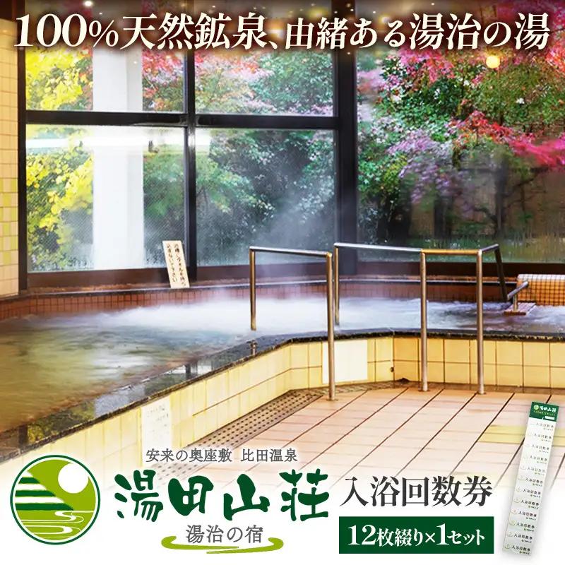 湯田山荘 入浴回数券 12枚綴り×1セット【入浴券 温泉 チケット 100% 天然鉱泉 くつろぎ 癒し リフレッシュ ご褒美 贅沢 旅行 立ち寄り湯 温泉宿 島根県 安来市】【22-ED-01】