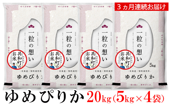 令和5年産 定期便 3ヵ月連続お届け ゆめぴりか 20kg 精米 北海道 共和町