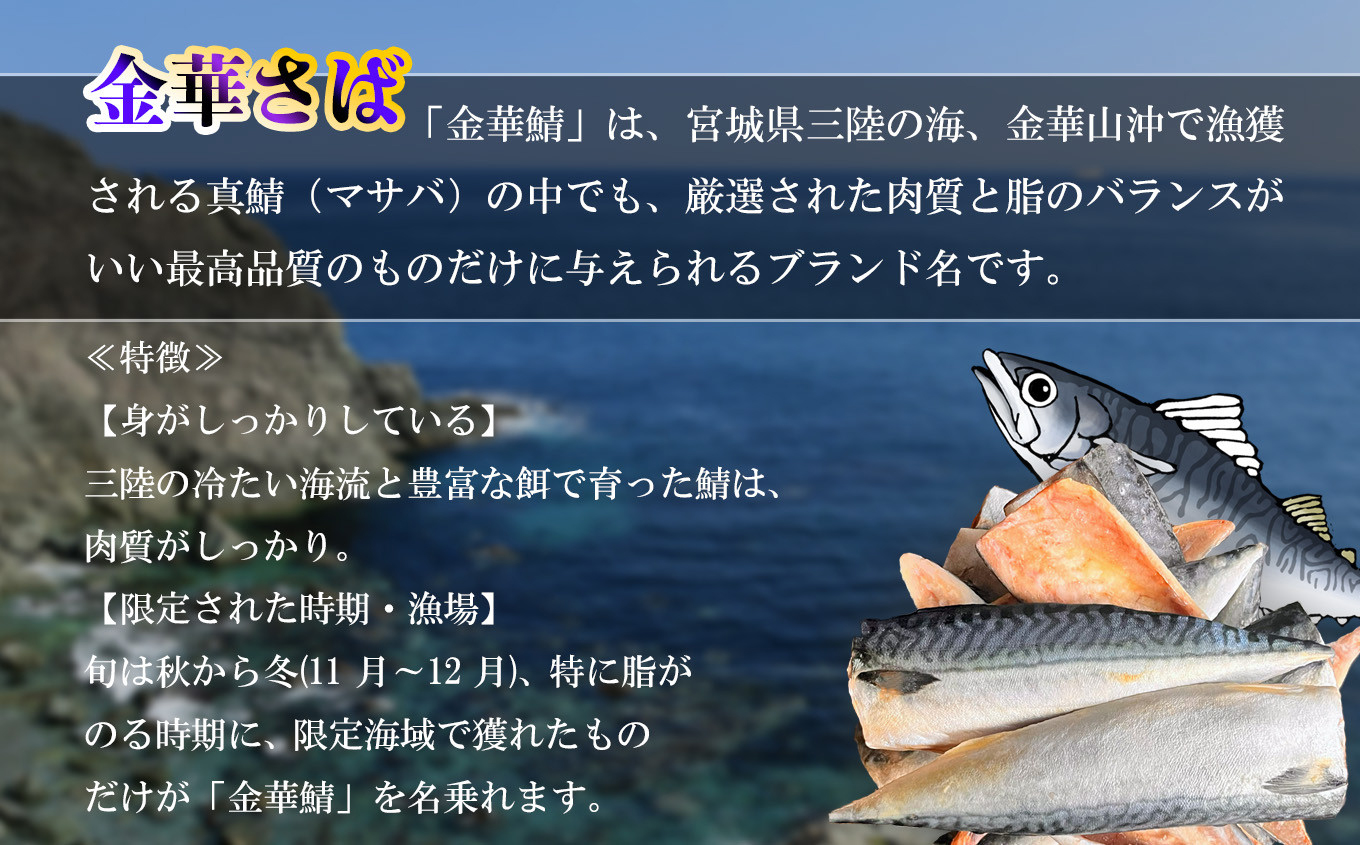 三陸産 金華さば 半身フィレ 6枚(840g) 無塩 冷凍 バラ凍結 ブランド 国産 宮城県産 金華山沖 三陸沖 金華さば さば 鯖 サバ 魚介 大容量 焼き魚 煮魚 味噌煮 お弁当 おかず おつまみ