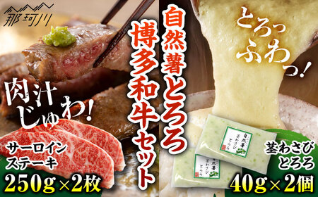 博多和牛サーロイン（250g×2）×茎わさびとろろ（40g×2）セット ＜MEATPLUS×自然薯王国＞那珂川市[GBW131]23000 23000円