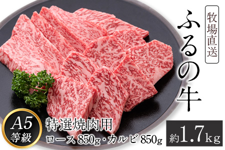 ふるの牛（黒毛和牛）特選焼肉用 1.7kg (ロース850g、カルビ850g) A5 ミシュラン掲載 《30日以内に出荷予定(土日祝除く)》