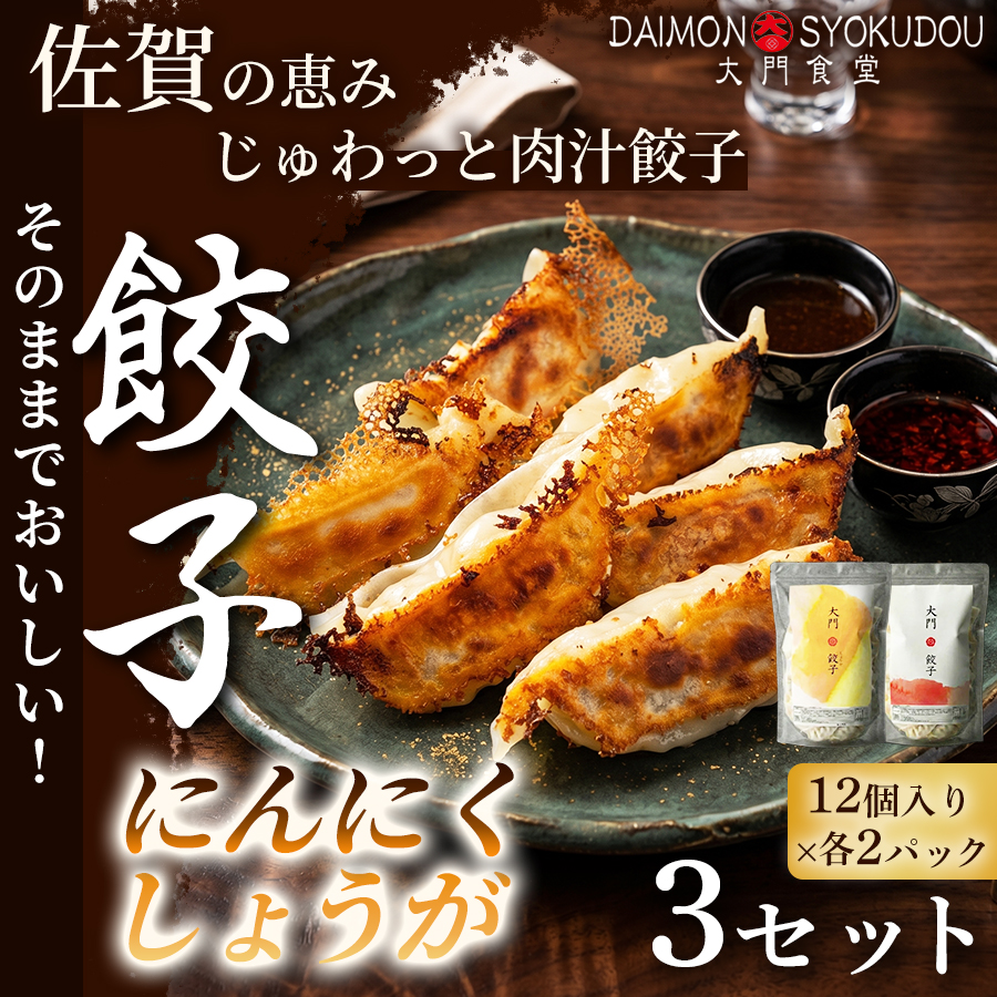 【1個28ｇで満足度大！】(12個入×各2P) にんにく餃子 しょうが餃子 3セット 冷凍餃子 餃子：B405-002