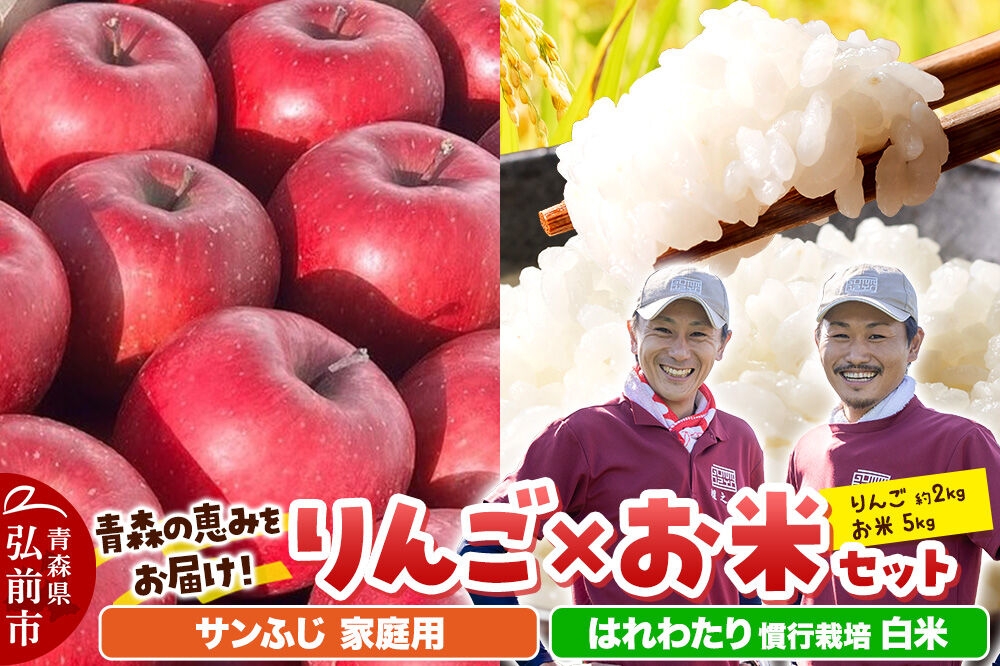 
                  【26年11月中旬発送】りんご×お米セット はれわたり 慣行栽培【白米】5kg ＆サンふじ【家庭用】約2kg 先行受付 青森県産 權之丞 [先行予約 お米 東北 精米 青森 青森県産 白米 米 ブランド米 青森 りんご リンゴ 林檎]
                