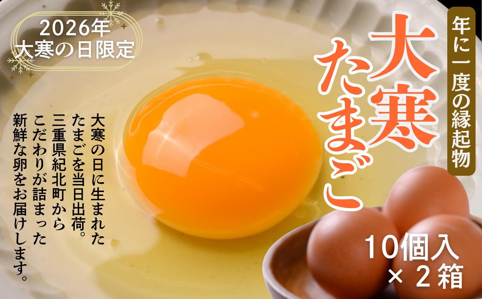 
            1年に1度の縁起物「大寒たまご」【2026年1月21日着限定】〈10個入×２パック〉大寒の日に生まれたたまごをその日に出荷します【RA24】
          